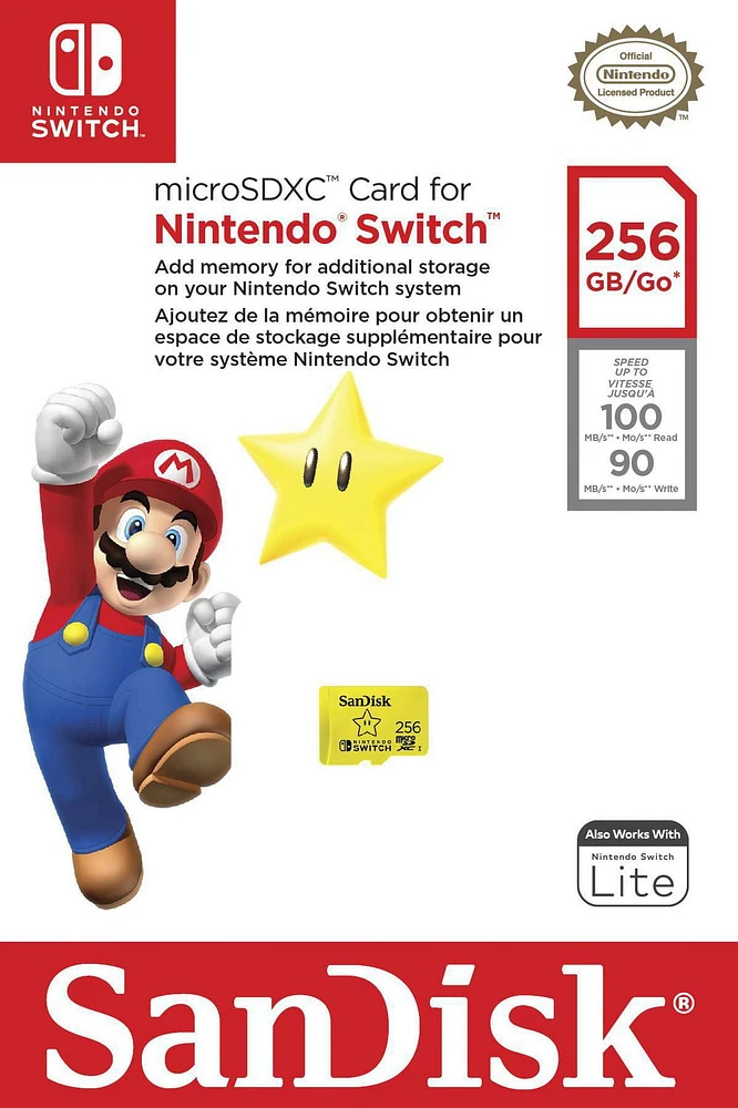 Carte SanDiskMD microSDXCMC pour Nintendo SwitchMC de 256 Go – SQXAO256GCWCZN