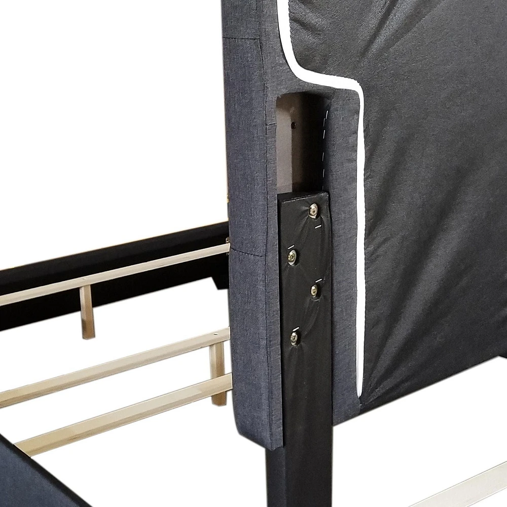 Grand lit moderne de 60 po revêtu de tissu, charbon