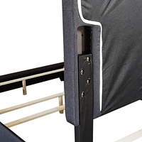 Grand lit moderne de 60 po revêtu de tissu, charbon