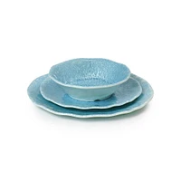 Gibson Home Indigo Frost 12 Piece Melamine Dinnerware Set, Metallic Blue