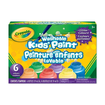 6 pots de peinture lavable, couleurs pailletées Crayola 6 pots de 59 mL dans une palette de couleurs