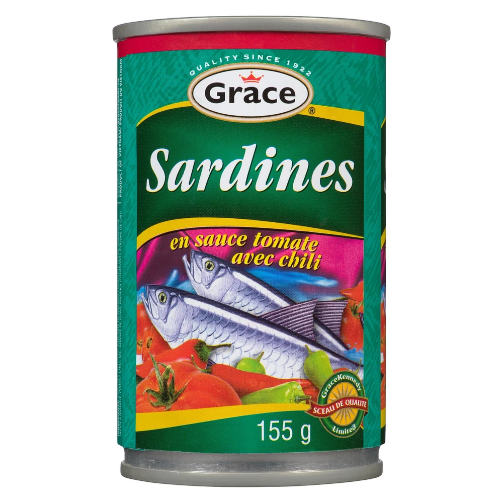 Grace Kennedy Sardines Tomato Sauce with Hot Chili, 50X155g Cans, Grace Sardines Tomato Sauce with Hot Chili, 50X155g Cans