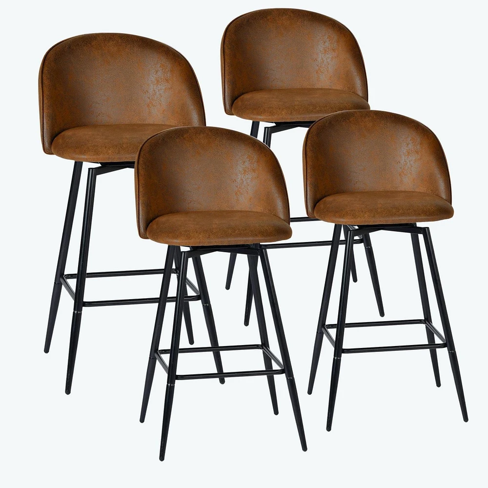 Ensemble de 4 tabourets de bar pivotants Homy Casa, hauteur de comptoir de 26 pouces, sièges rembourrés avec dossier incurvé et détails surpiqués, beige/gris/bleu/brun