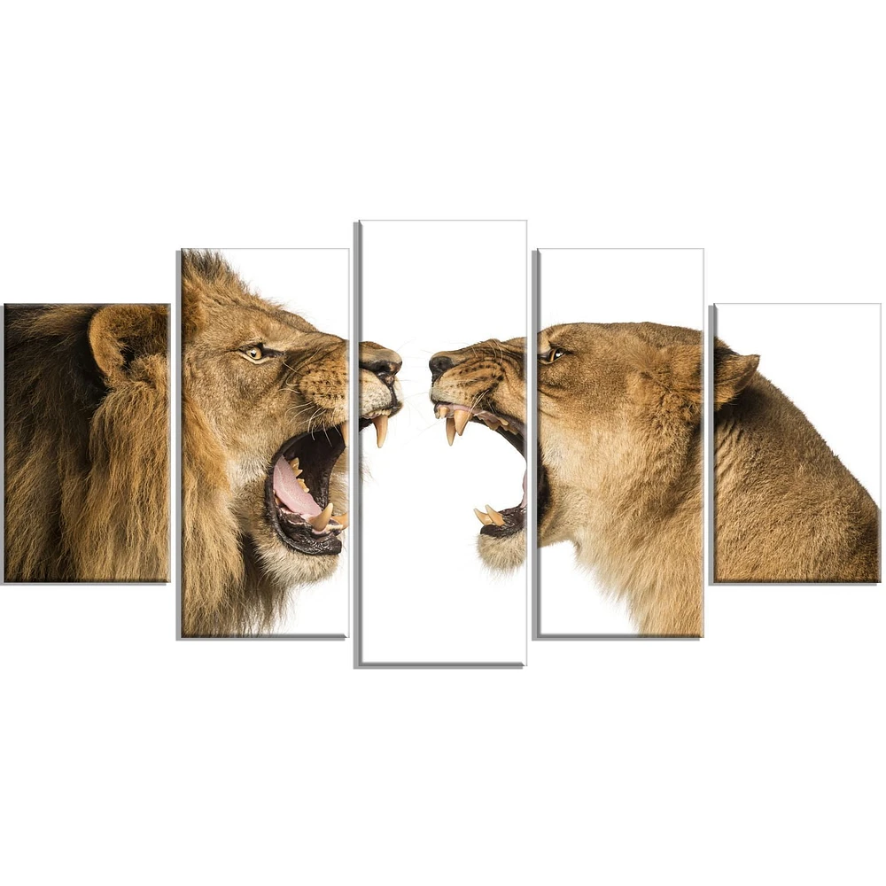 Design Art Lion Et Lionne Rugissant Art Sur Toile