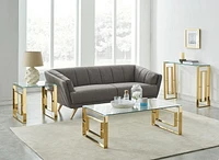 Console/bureau contemporain en acier inoxydable et verre – doré
