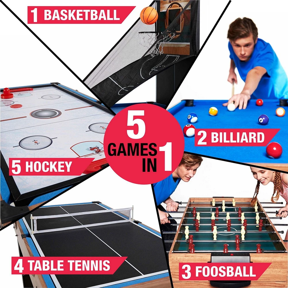 Table de jeu combinée de 48 po, billard, hockey sur slide, baby-foot, tennis de table, basket-ball, table multi-jeux par MD Sports