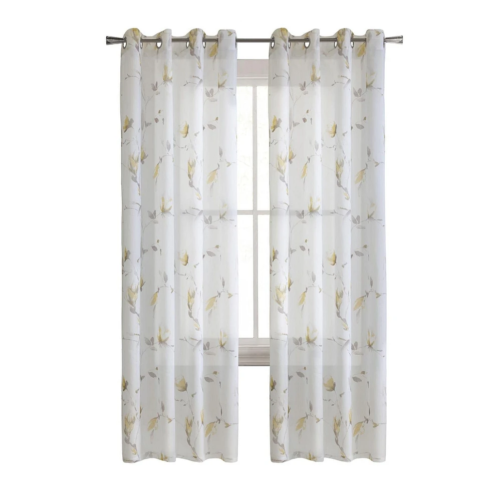 Loft Living Synergy, panneau de rideau à oeillets faux lin diaphane imprimé floral 52" x 63", corail