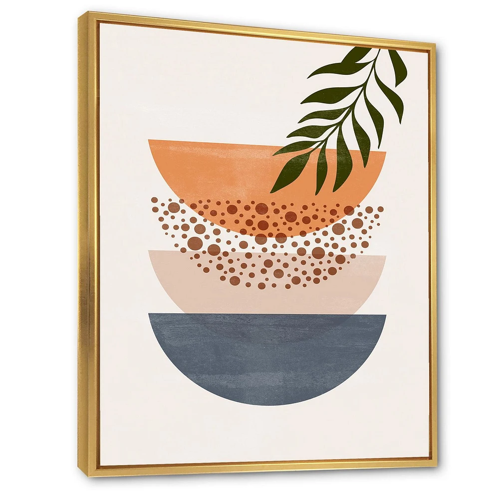 Designart Soleil géométrique abstrait et lune avec feuille III ART MURAL À CADRE FLOTT