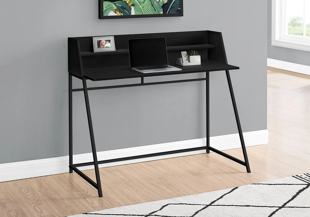 Monarch Specialties Computer Desk, Home Office, Laptop, Storage Shelves, 48"l, Work, Metal, Laminate, Black, Contemporary, Modern