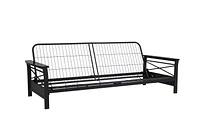 Cadre de futon en métal Nadine de DHP avec accoudoirs en bois espresso - matelas deux places vendu séparément