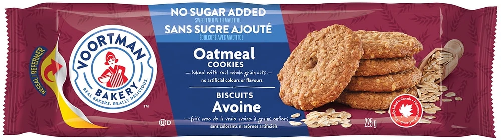 Voortman No Sugar Added Oatmeal Cookies, 225 g