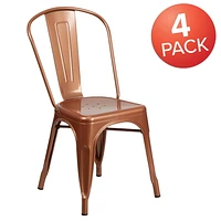 Commercial Grade 4 Pack Copper Metal Indoor-Outdoor Stackable Chair