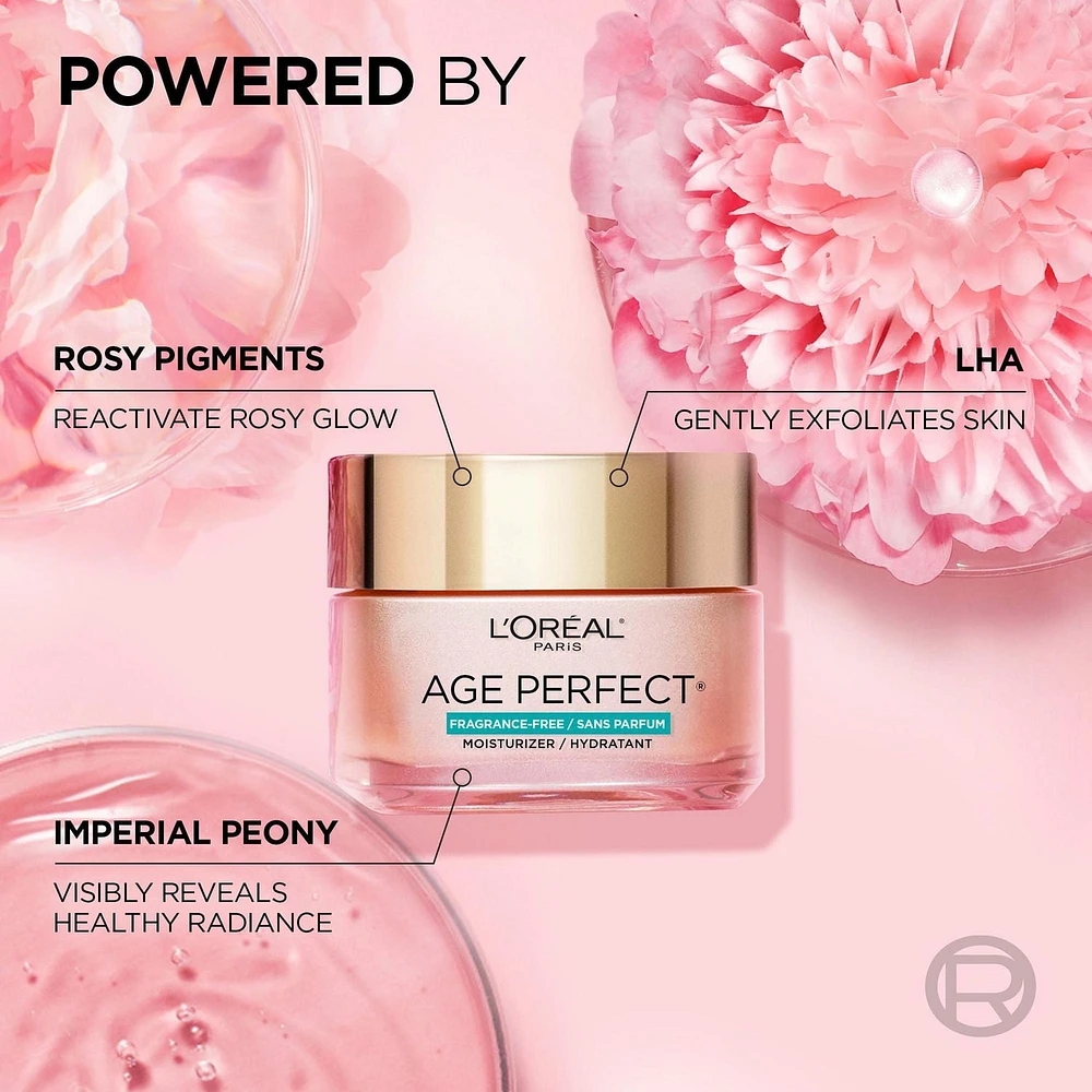 L'Oréal Paris Age Perfect Rosy Tone Hydratant sans parfum, avec LHA et extrait de pivoine impériale, 50 ml Rosy Tone Hydratant sans parfum, 50 ml