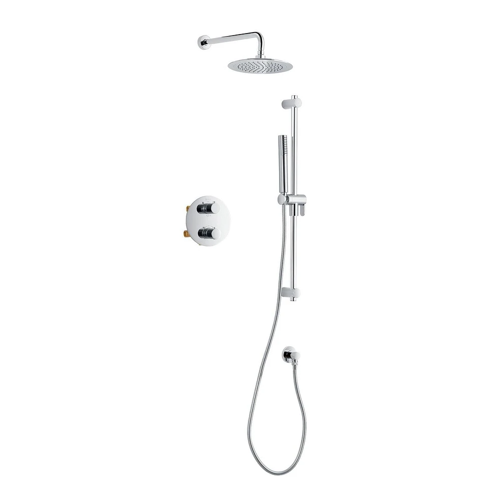 Valve thermostatique ronde 3 functions, Douchette à main, pomme de douche ou simultanément, fini chrome
