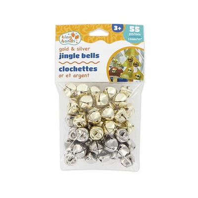 TINY HANDS Gold & Silver Jingle Bells, 55 pcs, 13 mm, Age 3+, Kids, Christmas, Crafts, JINGLEBELL 13MM 55PC