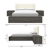 Ensemble de chambre à coucher Jane 4 pièces avec lit queen size, tête de lit rembourrée et 2 tables de chevet