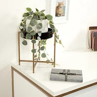 Uniek DesignOvation Valrico Black and Gold Plant Stand, Metal and MDF, 12 H x 11.4 W x 11.4 in D