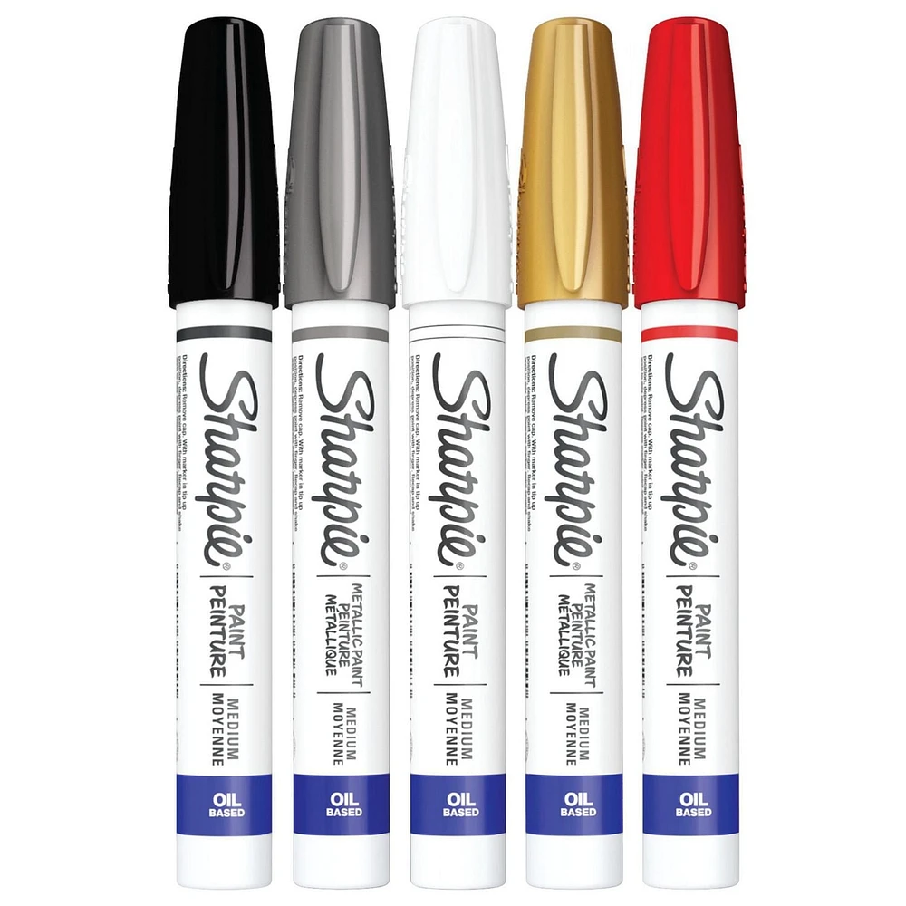 Marqueurs Sharpie Paint à base d'huile, pointe moyenne, couleurs assorties 5 unités