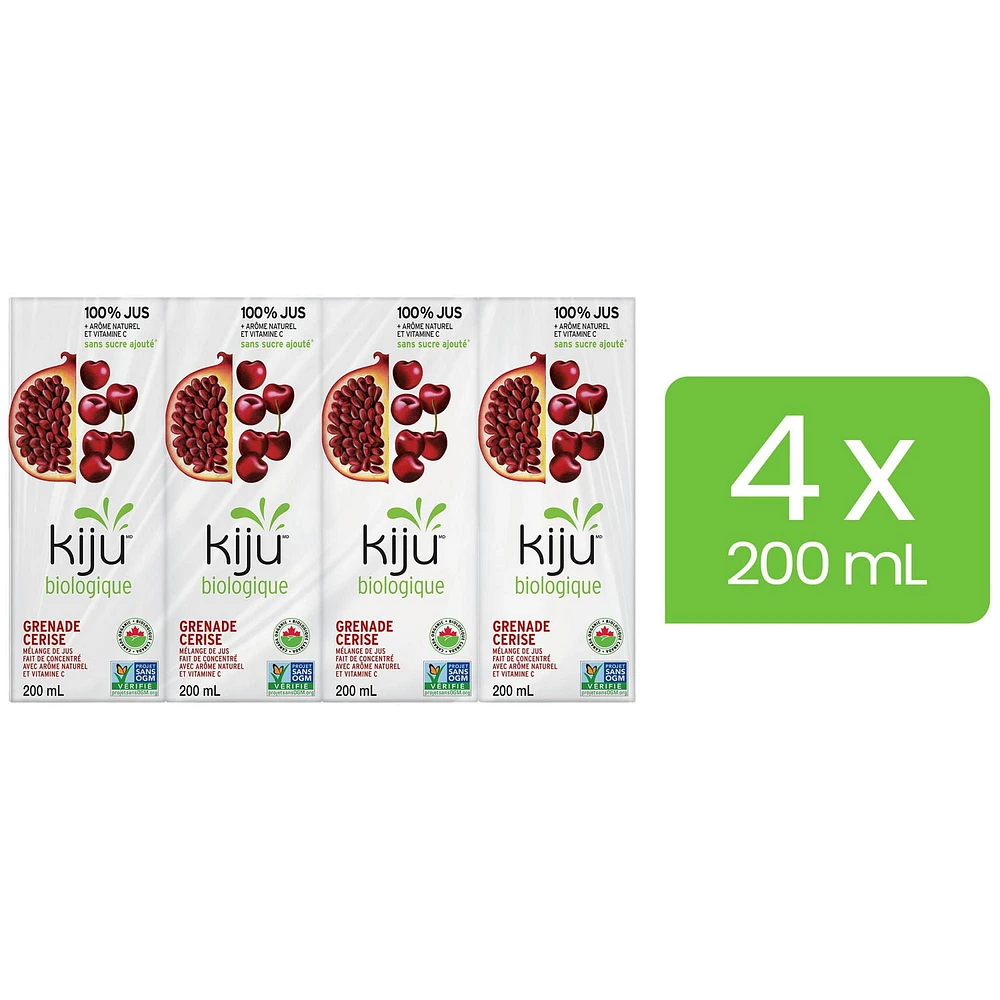 Kiju Organic Pomegranate Cherry Fruit Juice Boxes, 4 x 200 ML