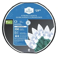 Lot de 200 lumières de Noël verticales C3 à DEL blanc froid C3 Holiday Time, avec fil vert, 45,2 pieds