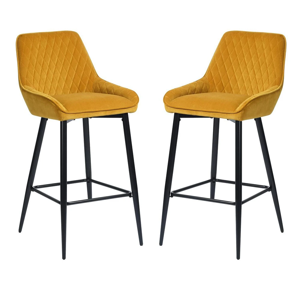 Homylin Ensemble de deux tabourets de bar modernes de hauteur de comptoir, 29", avec sièges rembourrés et dossiers, pieds en métal noir et repose-pieds, parfaits pour le bar à domicile et l'îlot de cu