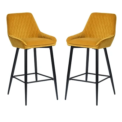 Homylin Ensemble de deux tabourets de bar modernes de hauteur de comptoir, 29", avec sièges rembourrés et dossiers, pieds en métal noir et repose-pieds, parfaits pour le bar à domicile et l'îlot de cu