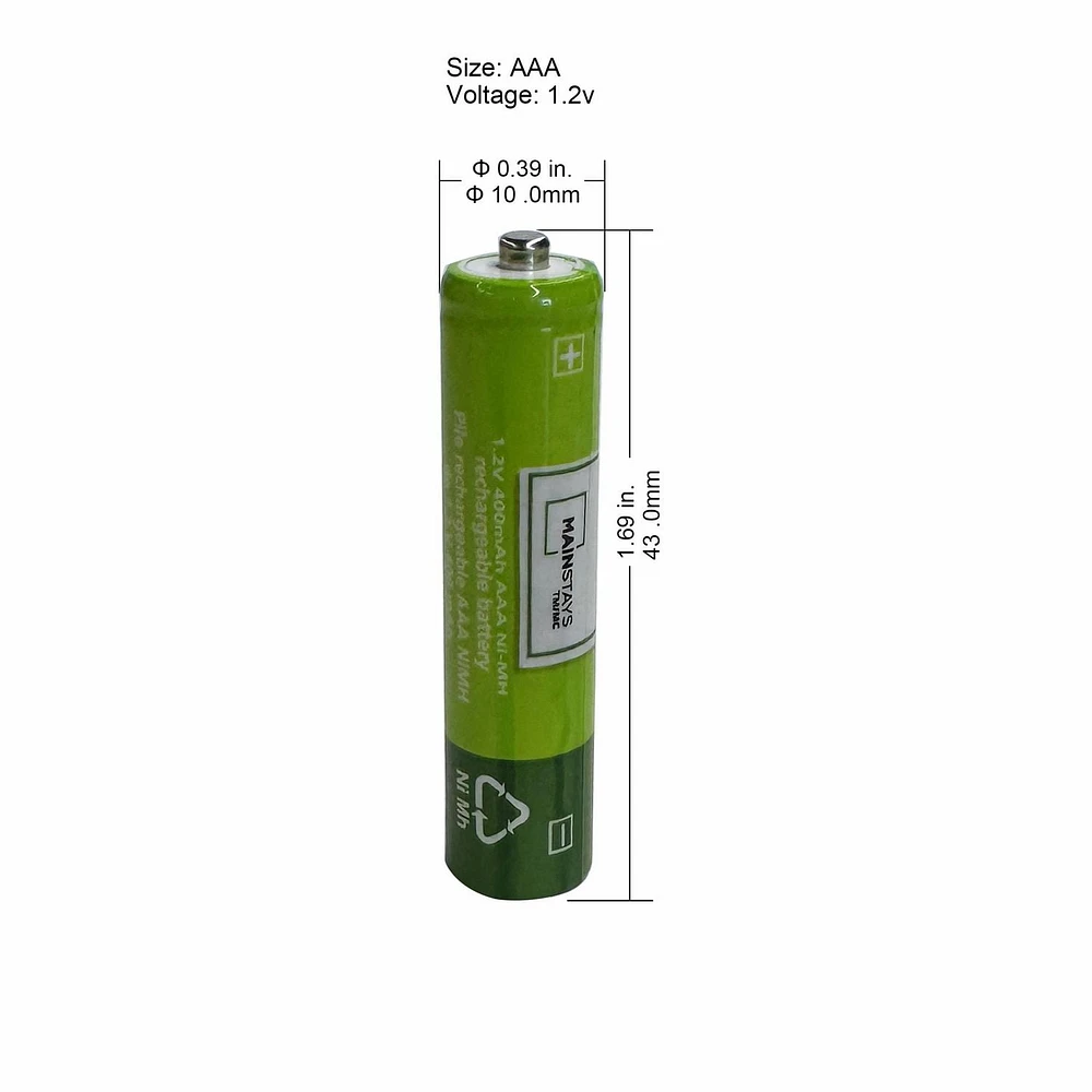 Mainstays Solar Rechargeable 400mAh AAA Nickel Metal Hydride Batteries, 4 Count