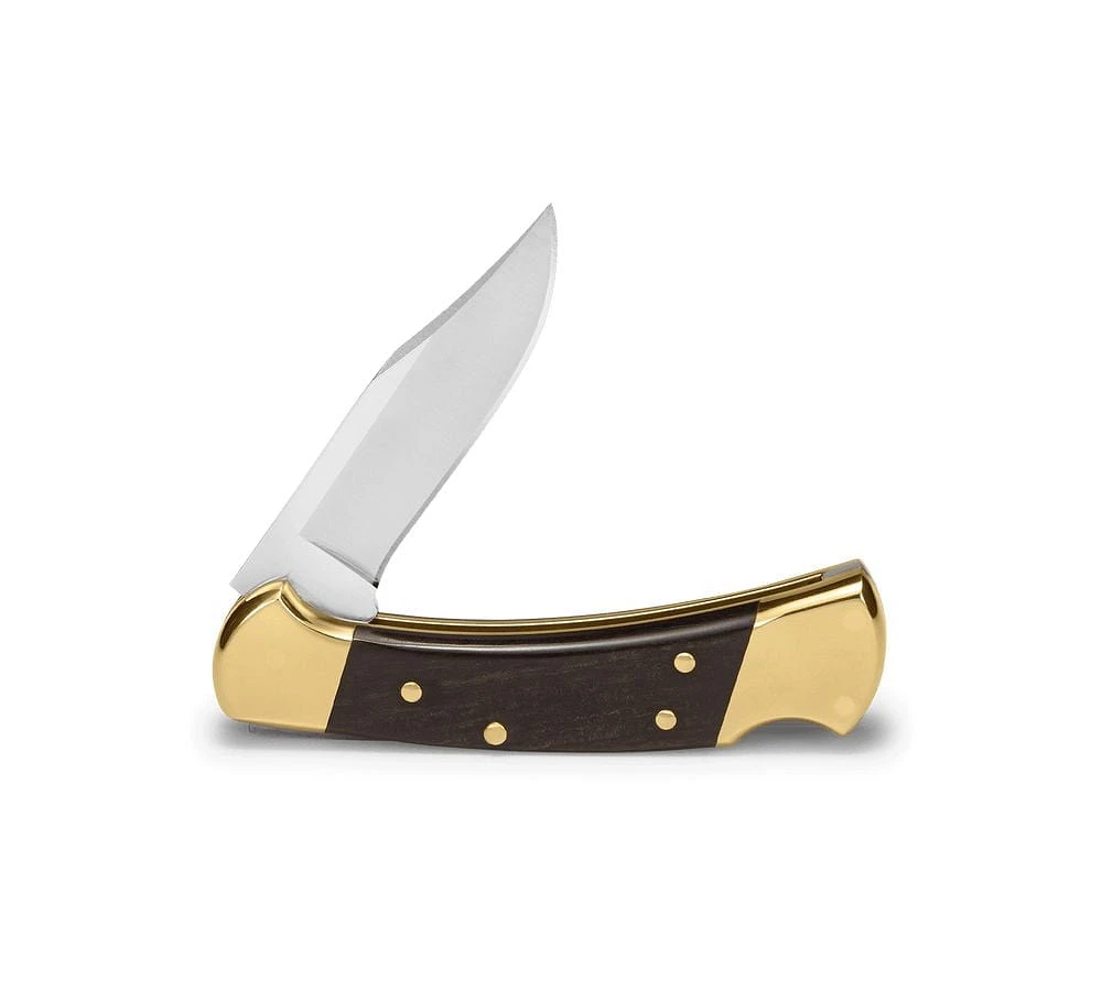Couteau Buck Knives 0112BRS Ranger : couteau compact à verrouillage arrière, couteau de camping, couteau de poche de transport avec étui, couteau portable haut de gamme, couteau d'extérieur avec