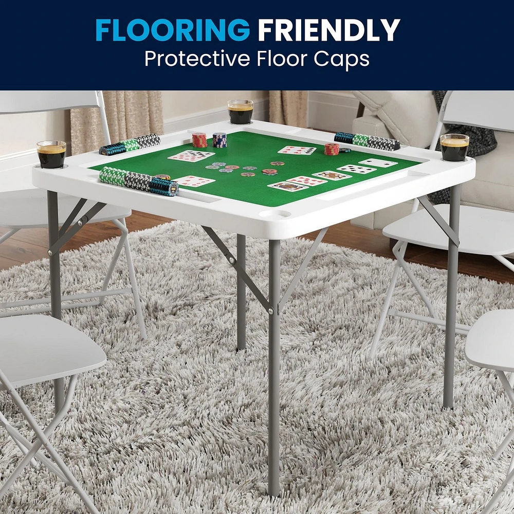 Table de jeu pliante blanche granite et carrée de 34,5 po avec surface de jeu verte