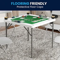 Table de jeu pliante blanche granite et carrée de 34,5 po avec surface de jeu verte