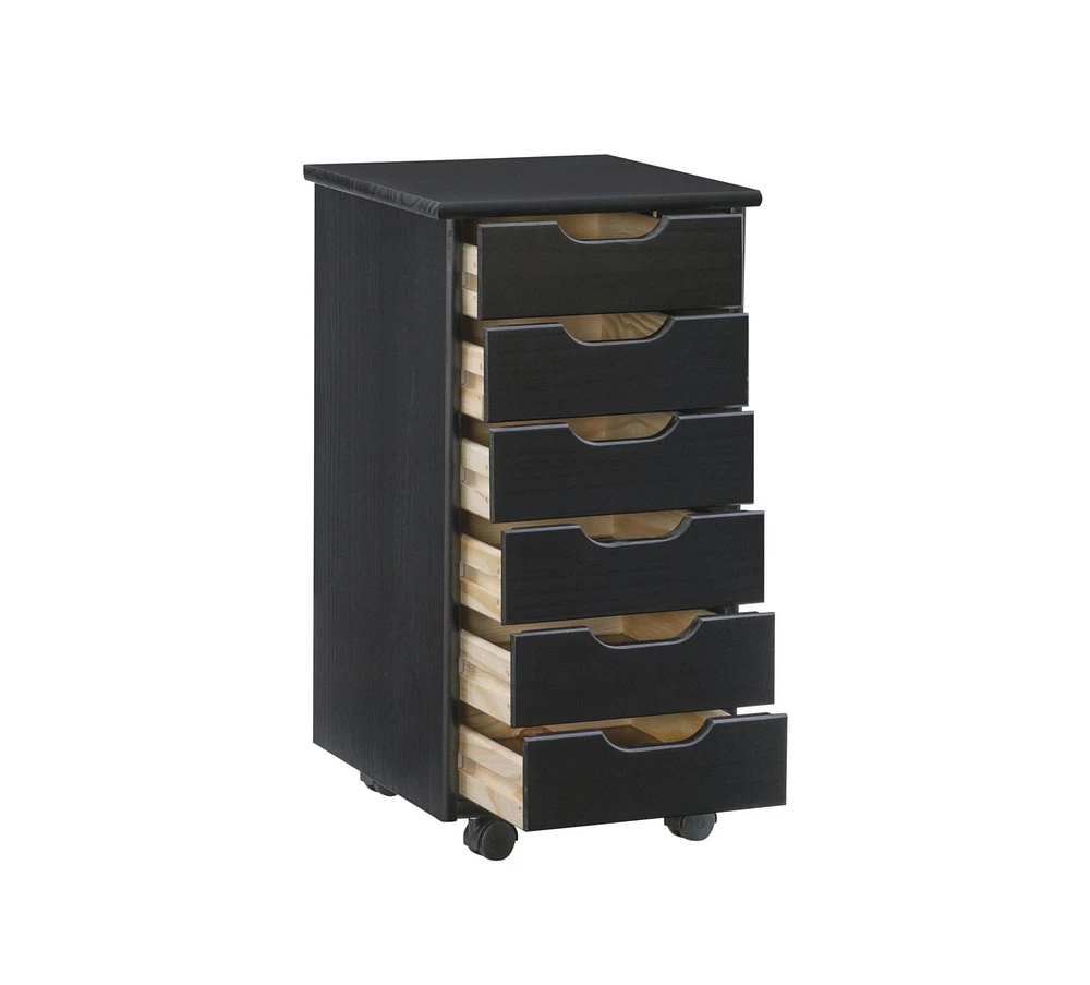 Craydon Six-Drawer Rolling Storage Cart, Black