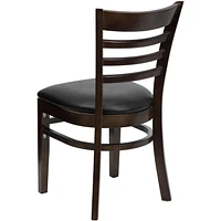 Chaise de restaurant de la série HERCULES en bois de noyer à dossier échelle - siège en vinyle noir