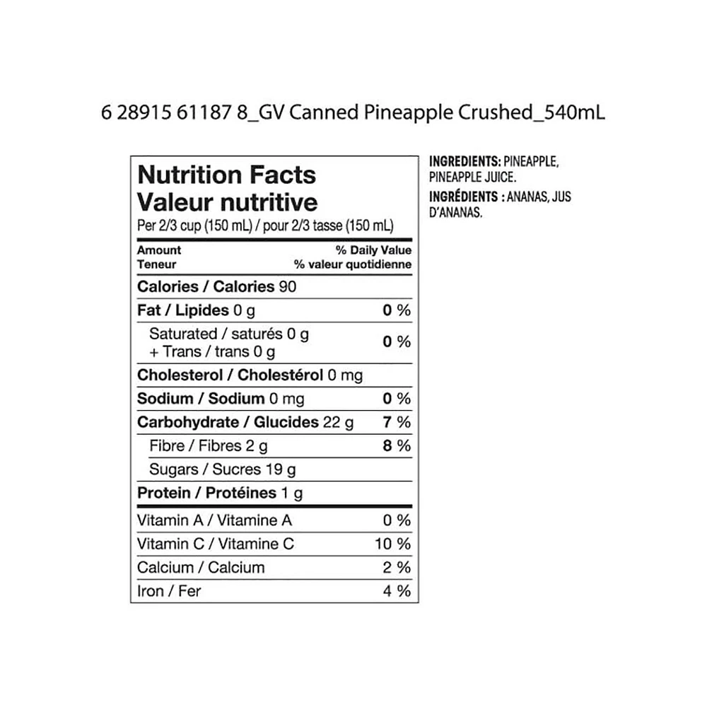 Ananas broyés Great Value 540 ml