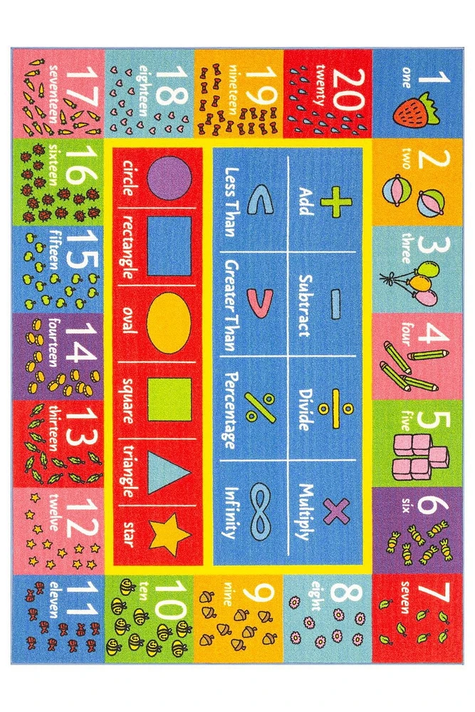 KC Cubs collection de récréation Symboles mathématiques, nombres et formes Apprentissage éducatif et aire de jeux Tapis pour enfants et enfants Chambres et salle de jeux