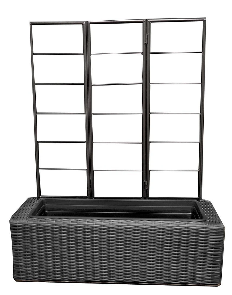 Jardinière avec treillis Grapevine en osier synthétique, noir mat