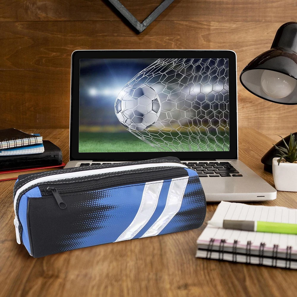 Pen + Gear Sporty 2 Zip Pencil Pouch in Blue with Reflective White Strips