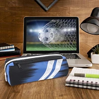 Pen + Gear Sporty 2 Zip Pencil Pouch in Blue with Reflective White Strips