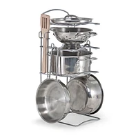 Melissa & Doug Stainless Steel Pots and Pans Pretend Play Kitchen Set for Kids (8 pcs)