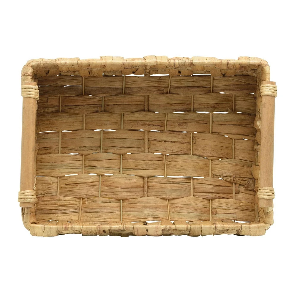 Panier de rangement tissé jacinthe d'eau et feuilles naturelles fini naturel