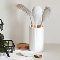 Large White Ribbed Canister