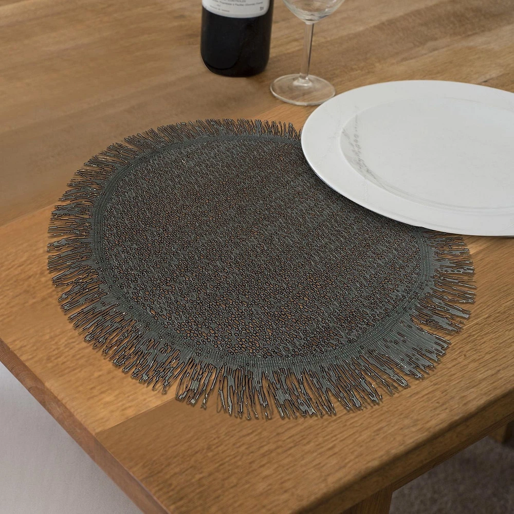 Placemat Rond Tissé Avec Franges Noir 15 X 15 - Ensemble De 12