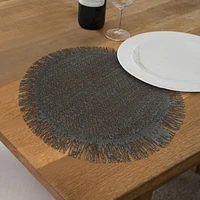 Placemat Rond Tissé Avec Franges Noir 15 X 15 - Ensemble De 12