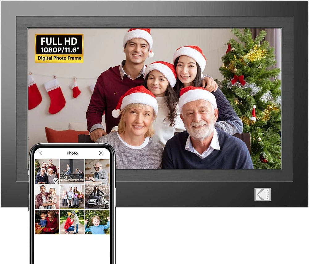 KODAK WiFi Digital Picture Frame, 11.6 Inch 1920 * 1080 IPS FHD Touchscreen Digital Photo Frame with 32GB Storage, Easy Setup to Share Photos or Videos, The Best Gift for Family and Friends(Black)