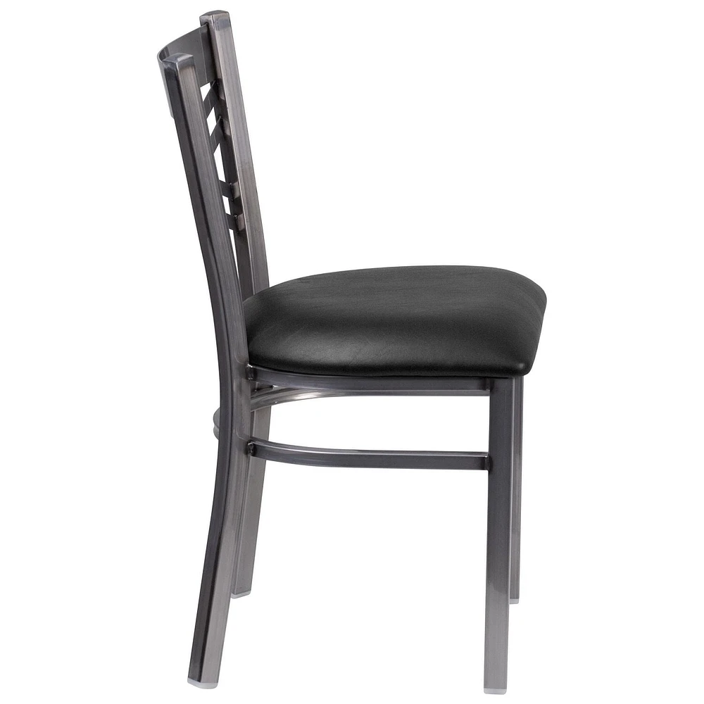 HERCULES Series Clear Coated ''X'' Back Metal Restaurant Chair - Black Vinyl Seat