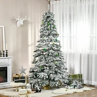 Homcom 2,1 m neige artificielle floqué sapin de Noël sapin de Noël maison de vacances décoration d'intérieur pour fête avec pieds pliables, vert