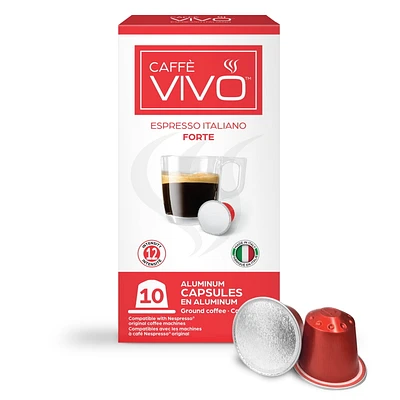 Caffè VIVO Espresso Italiano Forte (Paquet de 10 Capsules Compatibles Nepresso) Intensité: 12