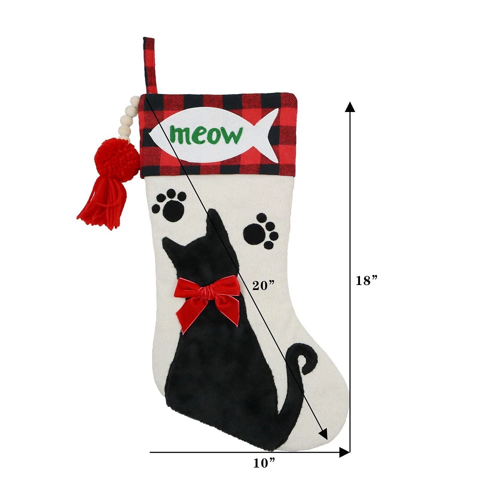 Holiday Time 20 inches cat stocking - cream