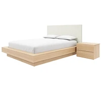 Ensemble de chambre à coucher Julian 3 pièces avec lit plateforme, tête de lit rembourrée et table de chevet