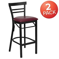 Lot de 2 pièces - Tabouret de bar de la série HERCULES en métal noir avec dossier échelle à deux lattes - Siège en vinyle bourgogne