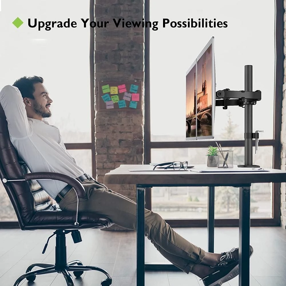 Techly Support de bureau à double moniteur à mouvement complet de 13" à 27" Inclinaison +/-90° Capacité de charge jusqu'à 10 kg x 2 VESA jusqu'à 100x100 mm, Noir